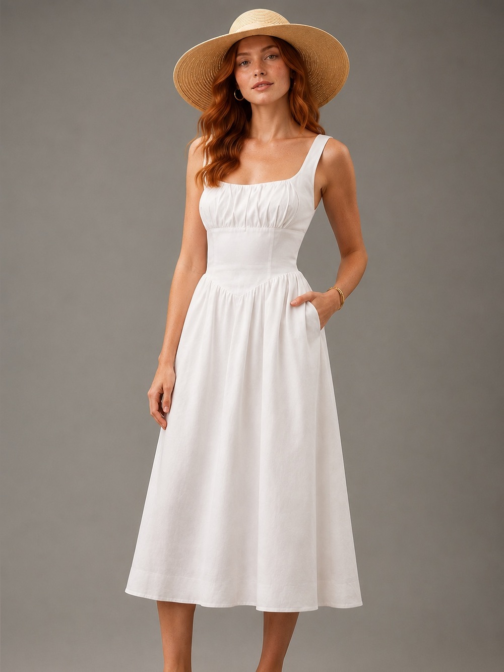 Anthropologie Cream Smocked Cotton Sundress
